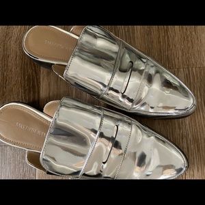 Silver loafer slides Saks Fifth Ave